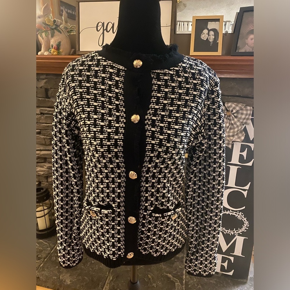 Tahari Black and White Boucle Lady Jacket
